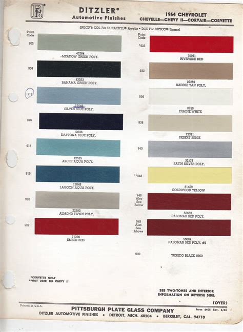 1964 Chevrolet Paint Codes Chevrolet Paint Color Chart Chevrolet