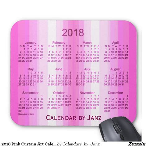 2018 Pink Curtain Art Calendar By Janz Mouse Pad Custom Calendar Art