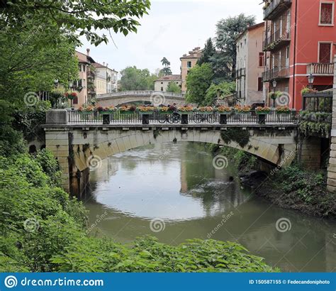 Famous Bridges In Vicenza City In Italy Over The Retrone River Stock