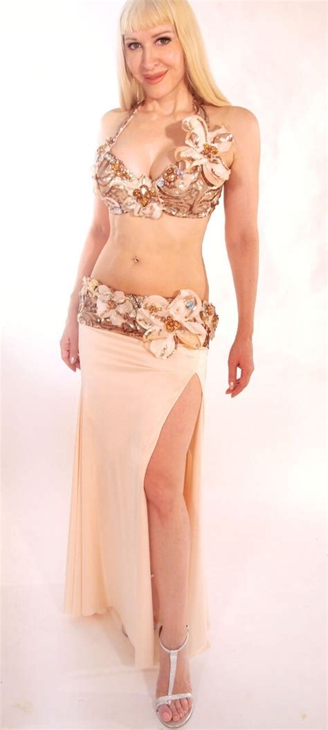 Belly Dance Costume Blush Nude Color With Huge Rhinestones