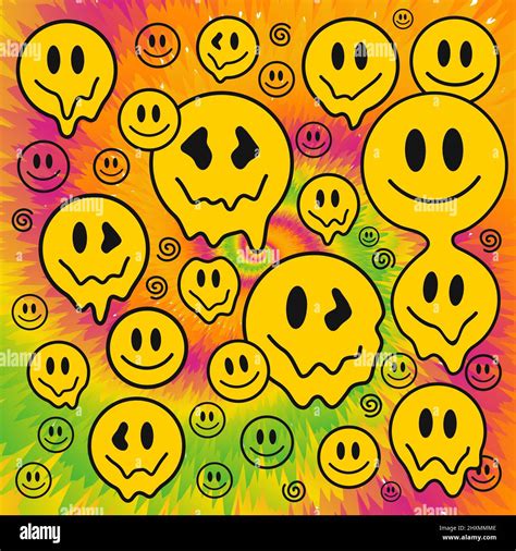 Crazy Melt Smile Facestie Dye Backgroundvector Tie Dye Crazy Cartoon