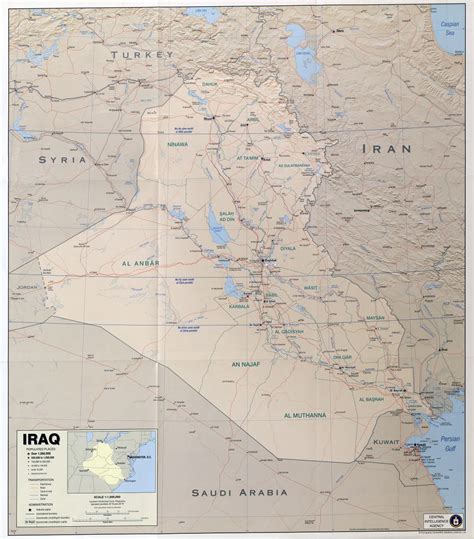 Large Scale Political Map Of Iraq With Relief And Other Marks 2003
