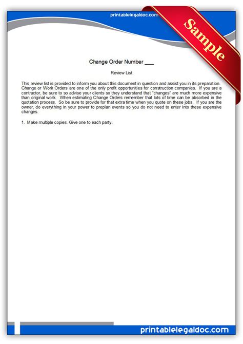 Although you can print this form off as many times as you wish for yourself, you are not allowed to share it or sell it to others. Free Printable Change Order Form (GENERIC)