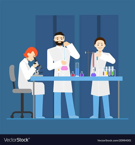 Cartoon Scientists Working At Lab Concept Vector Image