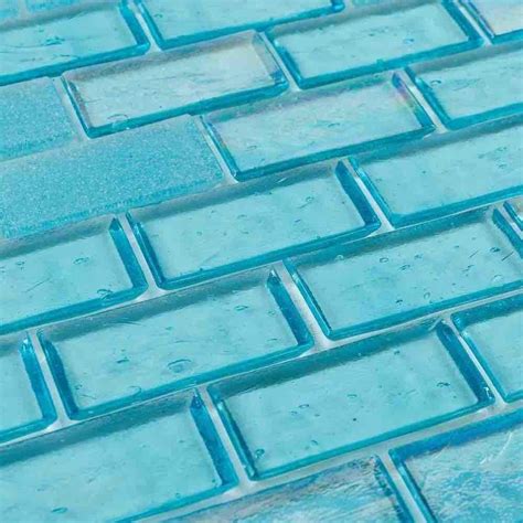 Iridescent Recycled Glass Tile Aquamarine 1 X 2 Mineral Tiles