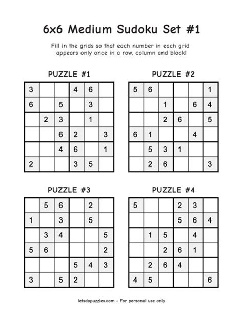 6x6 Medium Sudoku Set 1