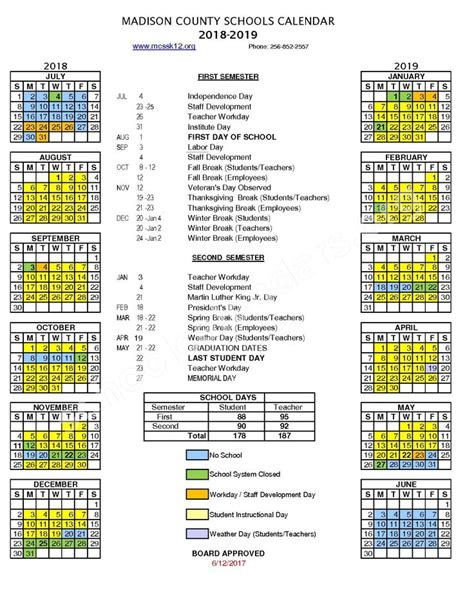 2018 2019 District Calendar Madison County Schools Page 1