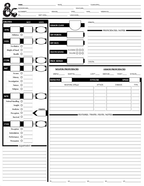 Dungeons And Dragons 5th Edition Character Sheet Dungeons And Dragons 5
