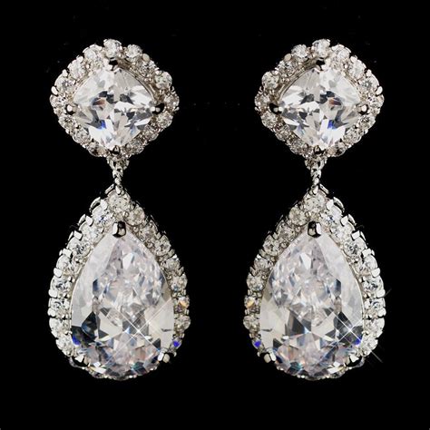 New Silver Plated Cubic Zirconia Cz Bridal Wedding Prom Pageant Earrings