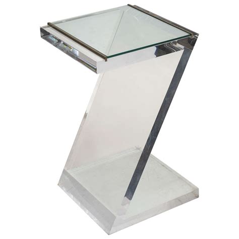 American Modern Lucite Polished Chrome And Glass Table Style Of Karl Springer At 1stdibs