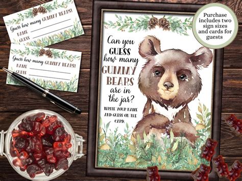 Gummy Bear Baby Shower Game Printable Sign And Cards Guess Etsy