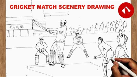 Cricket Match Scenery Drawing Cricket Stadium Drawing Youtube