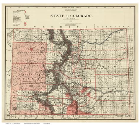 Colorado 1881 Us Land Office Old State Map Reprint Colorado Map