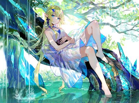 3840x2160px 4k Free Download Anime Girl Barefoot Blonde Blue Eyes Elf Feet Legs Long
