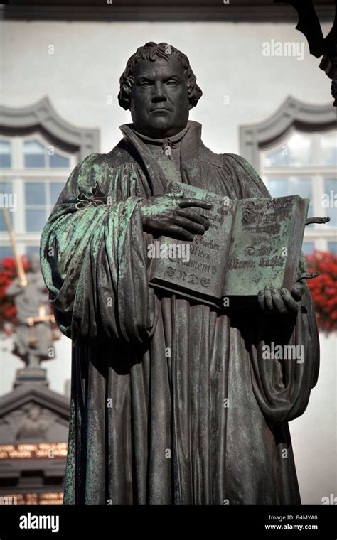 Martin Luther Statue In The Center Of Wittenberg Germany Stock Photo
