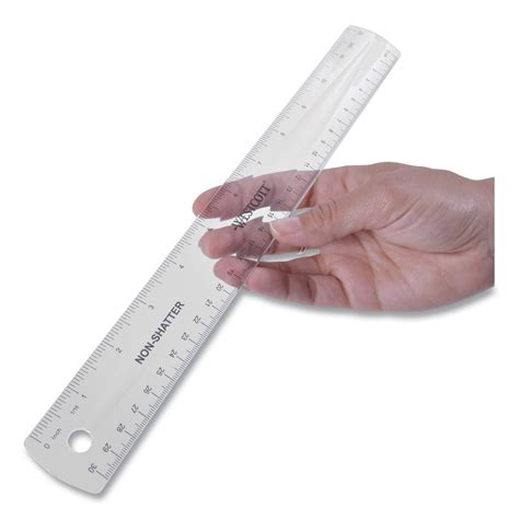 non shatter flexible ruler standard metric 12 long plastic clear best office group