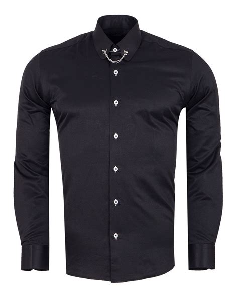 Black Round Collar Pin Shirt Makrom Fashion