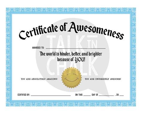 Printable Certificate Of Awesomeness Awesome Recognition For Etsy