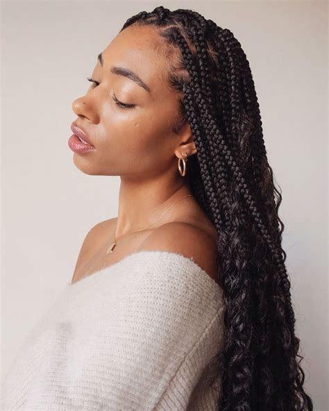 Large Knotless Box Braids With Curly Ends On Natural Hair Coi Leray