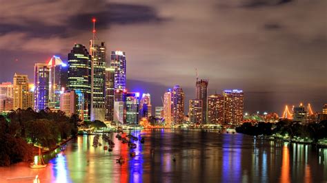 Wallpaper Colorful City Cityscape Night Building Reflection