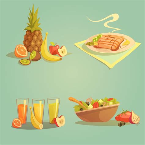 Conjunto De Dibujos Animados De Alimentos Y Bebidas Saludables 478776