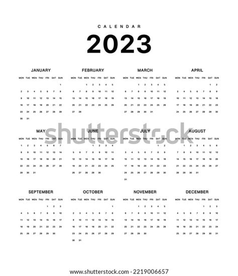 Calendar 2023 Year Vector Illustration Template Stock Vector Royalty