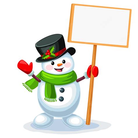 Premium Vector Cute Snowman Holding A Blank Sign Board