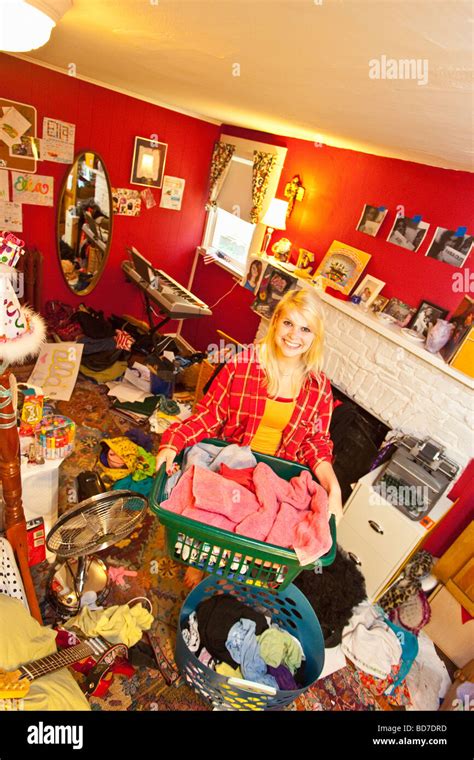 Teen Girl In Messy Room Stock Photo Alamy