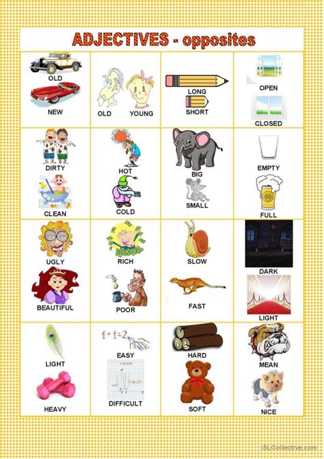 Poster Adjectives Opposites Pict English Esl Worksheets Pdf And Doc
