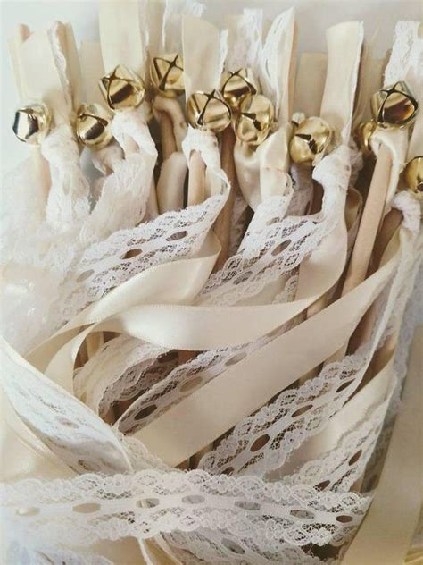 25 Ribbon Wands Ivory With White Lace Silver Or Gold Bells Etsy