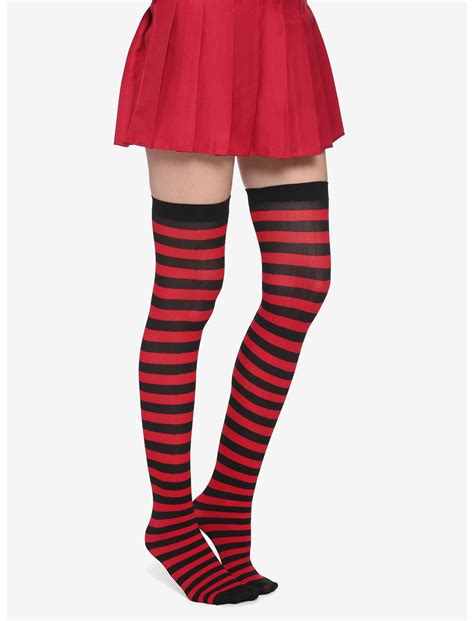 red and black stripe thigh highs hot topic