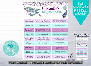 Editable Mermaid Daily Schedule Edit Yourself Mermaid Daily Planner