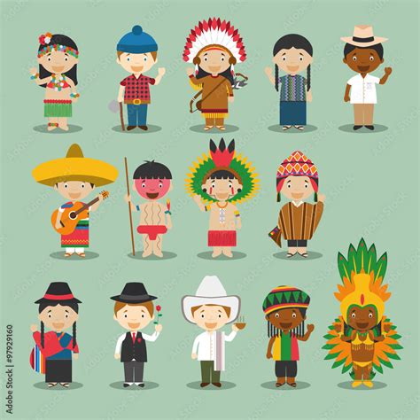 Ilustración De Vector Niños Y Nacionalidades Del Mundo Set 3 Amércia