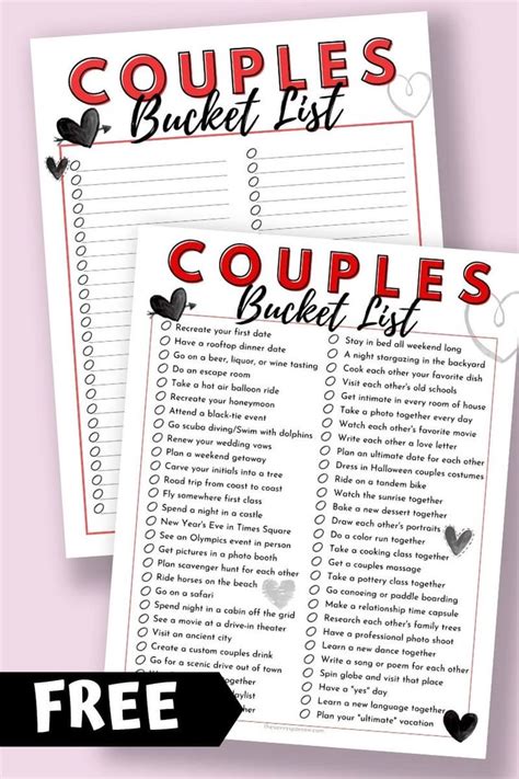 100 Couples Bucket List Ideas Printable Template To Make Your Own