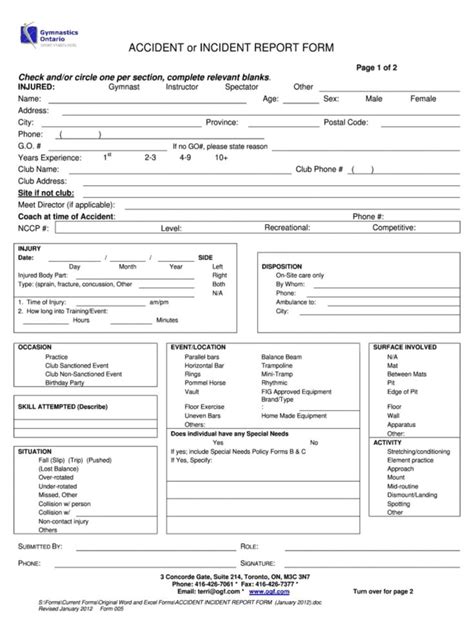 First Aid Incident Form With Generic Incident Report Template In 2020