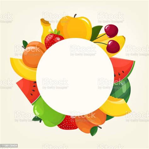 Vector Concept With Color Fruits Apple Strawberry Peach Banana