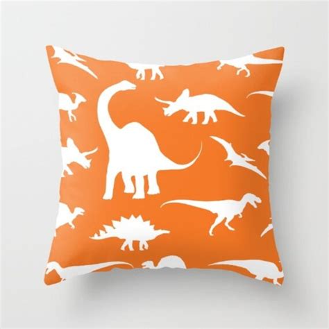 Dinosaurs Pillow With Insert Dinosaurs Decor Orange Pillow Etsy