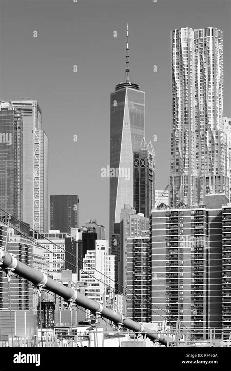 Black And White Picture Of New York City Modern Skyline Usa Stock