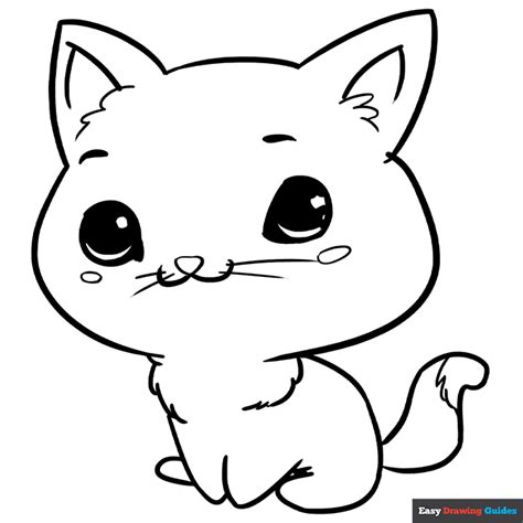 Chibi Cat Coloring Page Easy Drawing Guides
