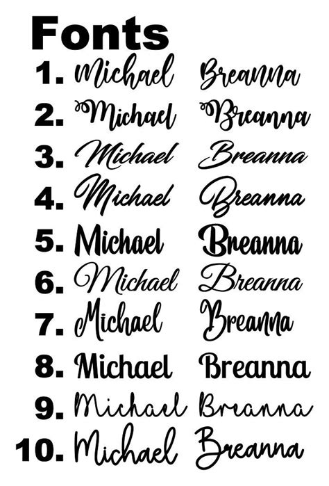 Stick On Name Decal Cursive Fonts