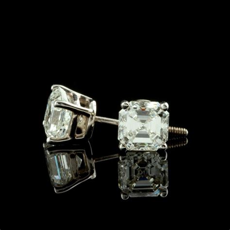 Asscher Cut Diamond Stud Earrings At 1stDibs