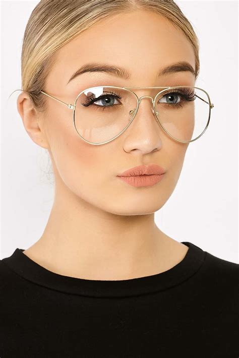 Clear Lens Gold Aviator Glasses In The Style