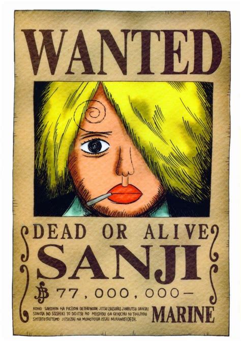 Setelah itu memasuki new world banyak karakter dengan bounty tinggi seperti jack (1 miliar beri) dan smoothie (860 juta beri). poster buronan sanji | Gambar
