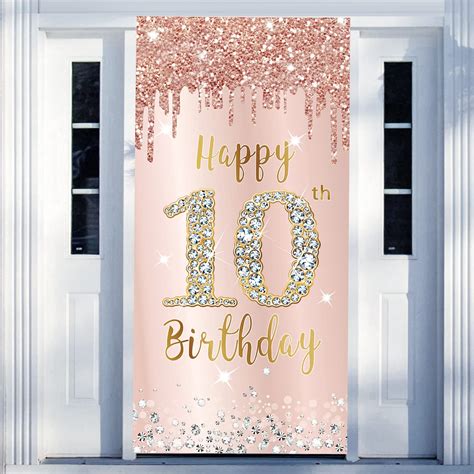 Buy Happy 10th Birthday Door Banner Backdrop Decorations Pink Rose
