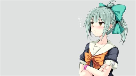 yuubari kancolle pouting anime girls teal hair anime arms crossed wallpaper 154953