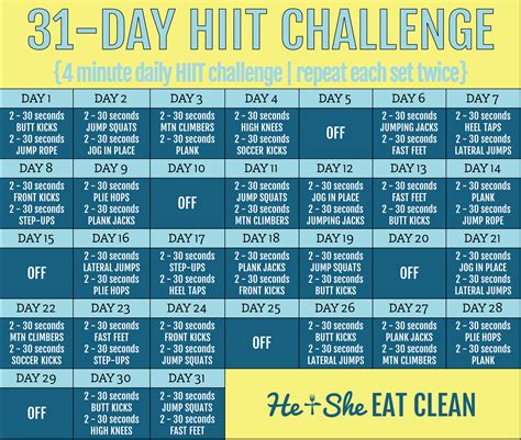 31 Day Hiit Challenge Workout Challenge Hiit 30 Day Workout Challenge
