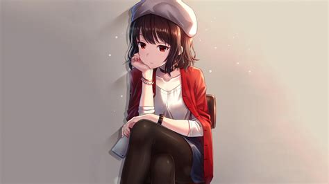 Cute Anime Girl Sitting Maxipx