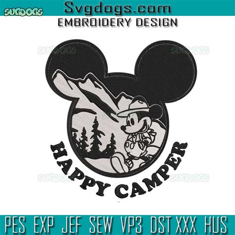 Camper Mickey Mouse Embroidery Design File, Happy Camper Embroidery