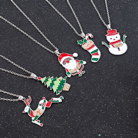 Christmas Tree Santa Claus Snowman Pendant Necklace Jewellery