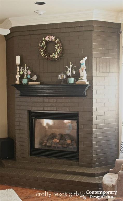 The artwork reflects the blue and black colors used throughout the room. Best color to paint brick fireplace - Contemporary-design
